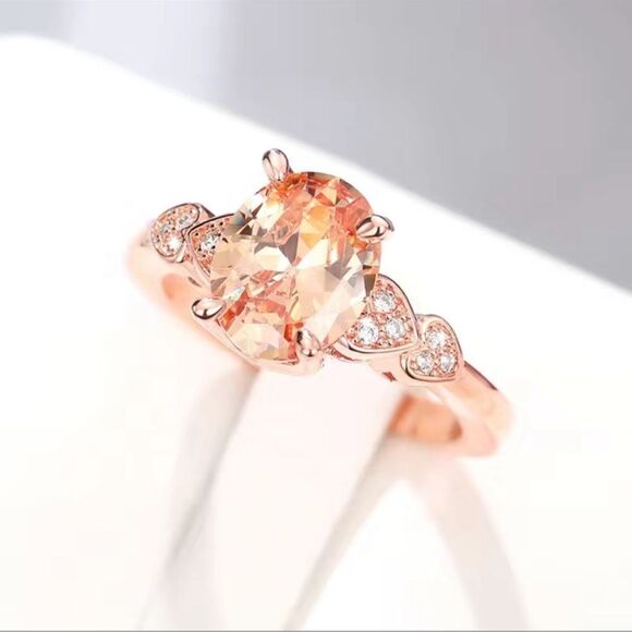 Simulated Morganite Clear Cubic Zirconia Rose Gold Tone Ring Size 8 NWT - Picture 4 of 5